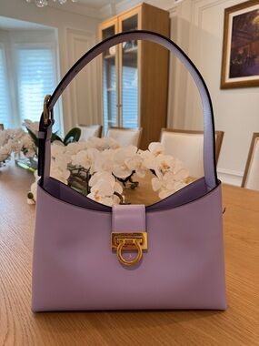 Salvatore Ferragamo Lilac Leather Shoulder Bag with Gold Hardware